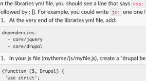 Slack chatroom containing message describing how to add JavaScript to a Drupal theme.